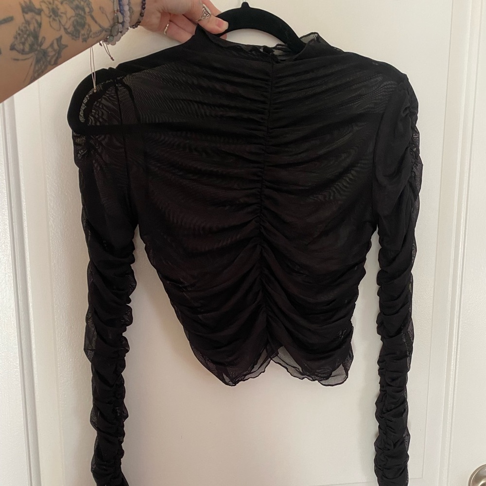 Black mesh long sleeve top